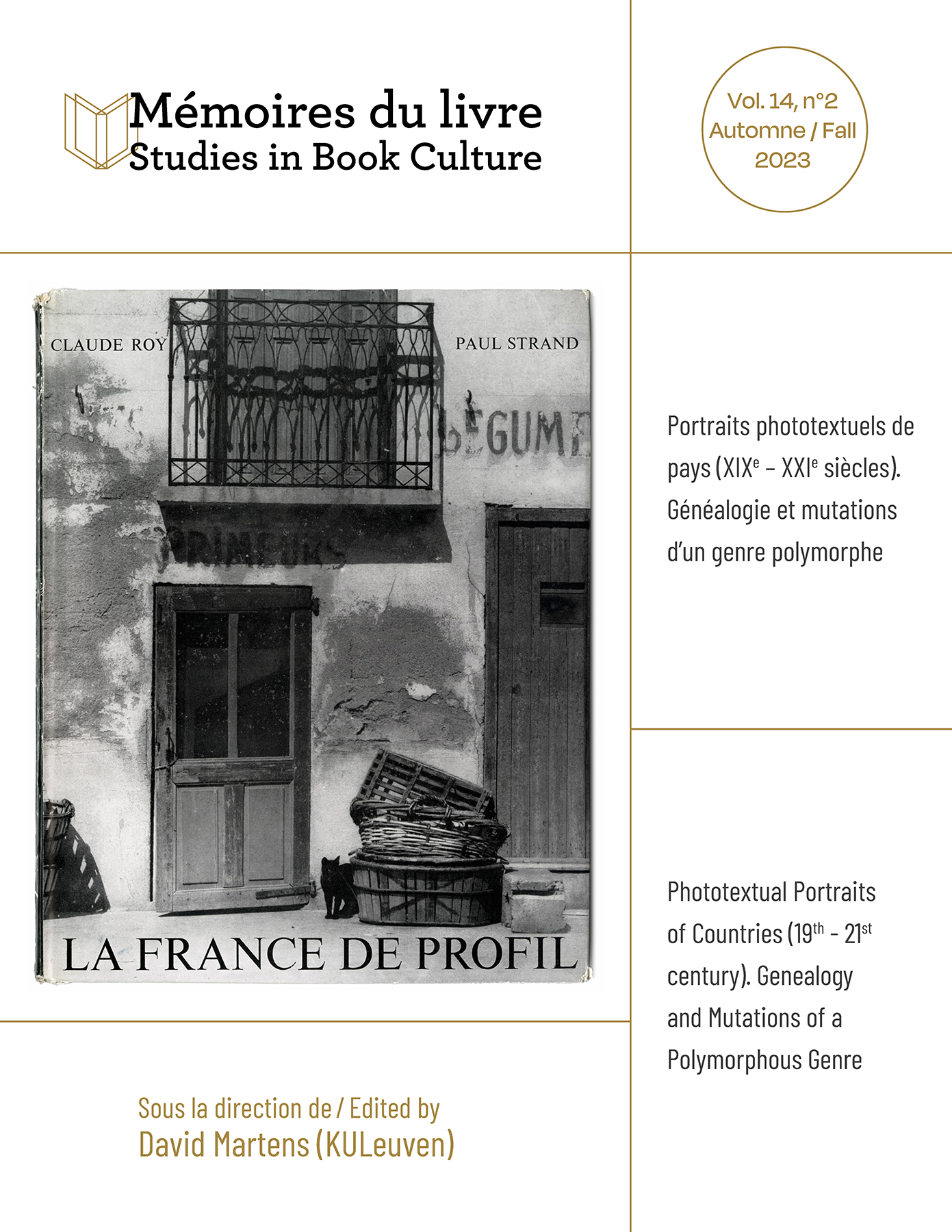 Cover of Mémoires du livre / Studies in Book Culture 14.2